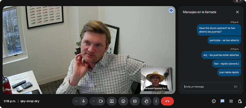 Harrison Creason taking an online Spanish lesson with Atlanta Spanish Tutor